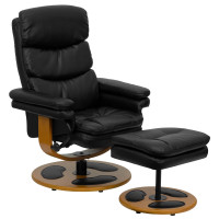 Flash Furniture Contemporary Black Leather Recliner and Ottoman with Wood Base BT-7828-PILLOW-GG